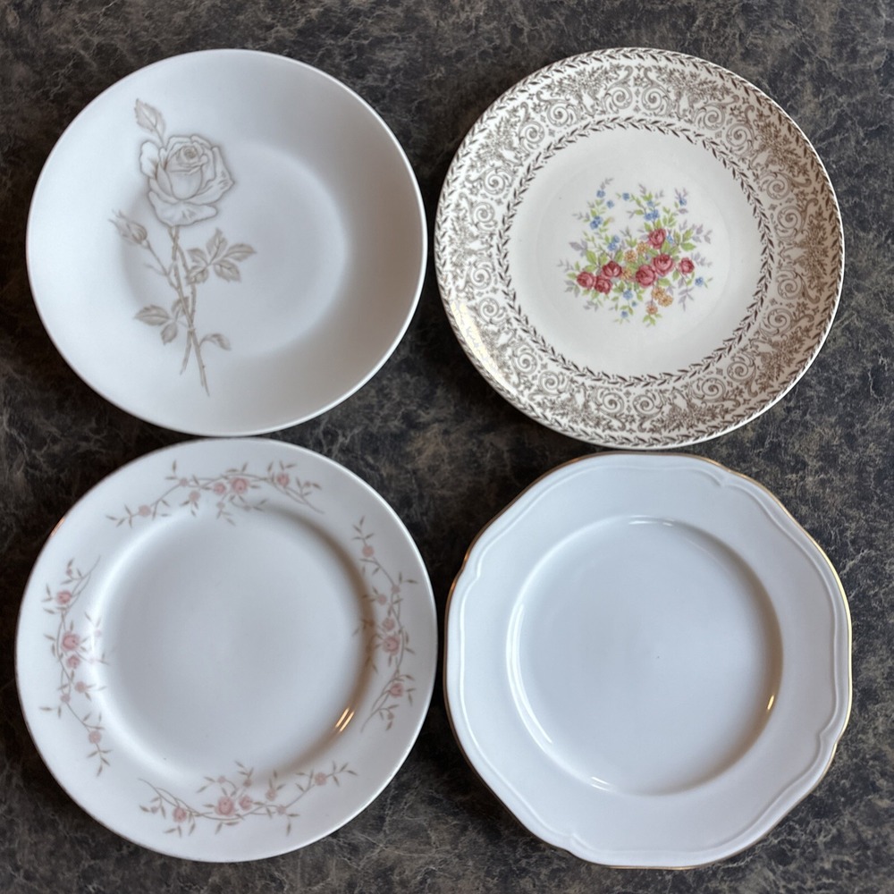 Mismatched Vtg Set Of 4 Bread Cake Dessert Plates Florals Wedding Shower Parties
